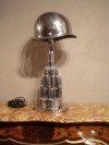 A decorative chromed table lamp,'helmet', 1950's.